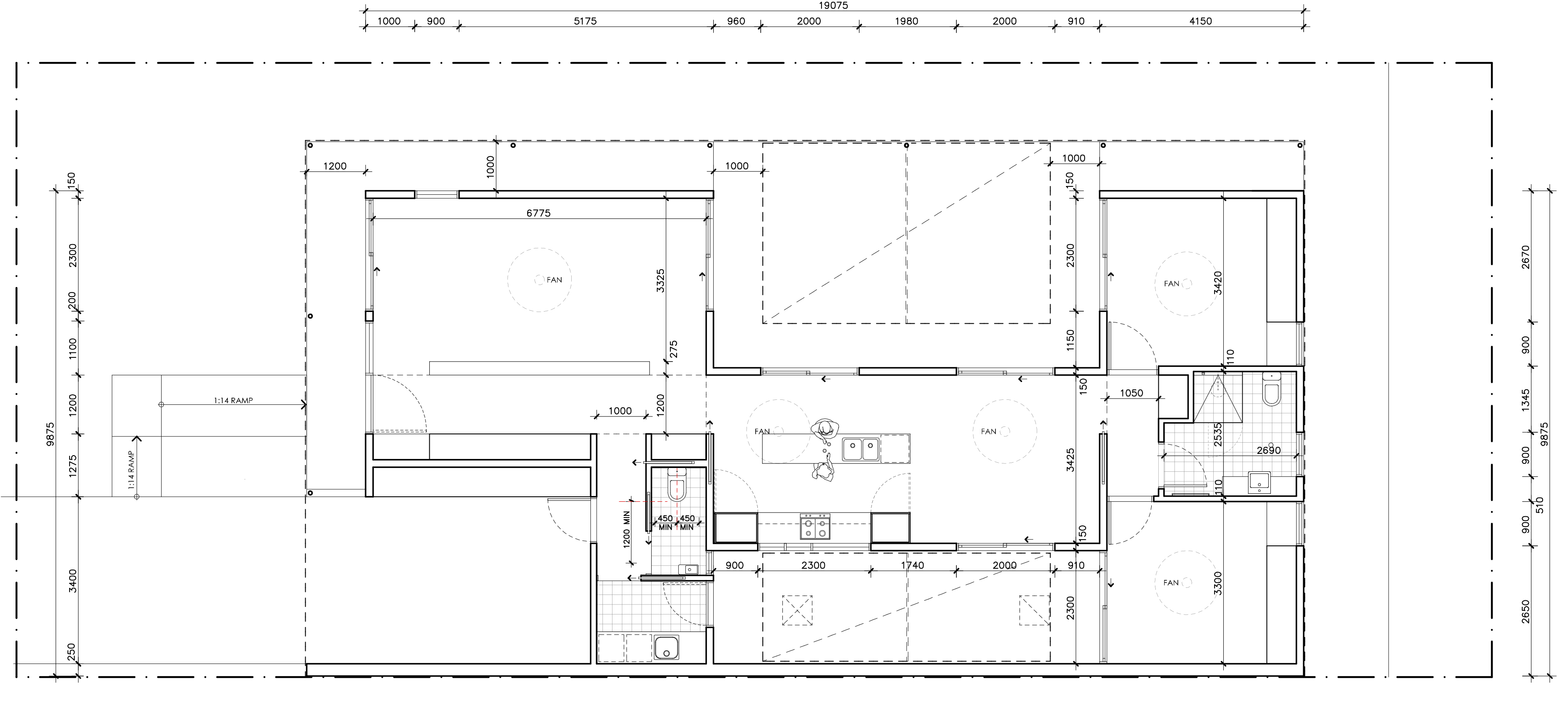 19.1m x 9.9m Plan by shea.odonoghue, 2 bedroom 1.5 bathroom 1 car single storey passive solar house plan, 19.1m x 9.9m - Plan